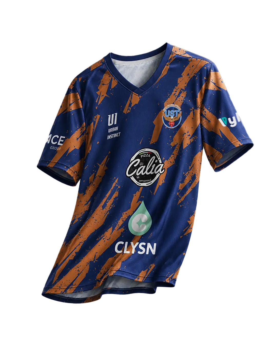 Maillot UST bleu présenté en suspension